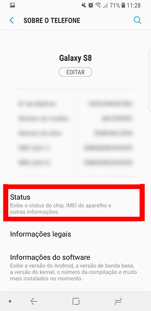 prints das telas para descobrir o endereço MAC em dispositivos Android